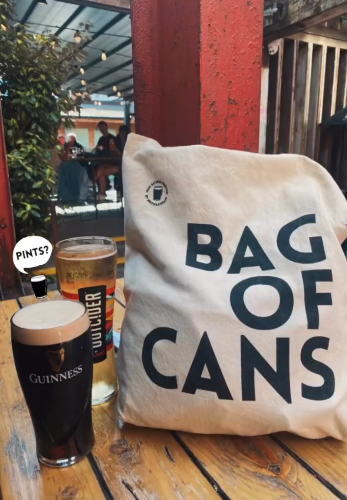 BAG OF CANS IRISH TOTE BAG WITH PINT OF GUINNESS