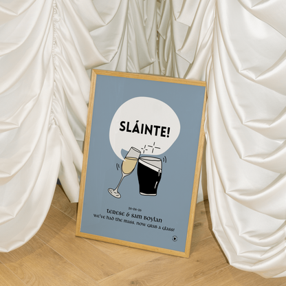 Pint and prosecco print blue personalised irish wedding art