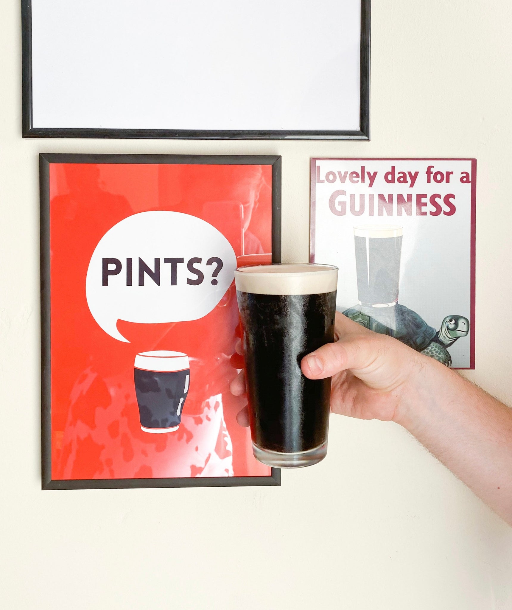 Pints Print by Bronaghraff Guinness with red background